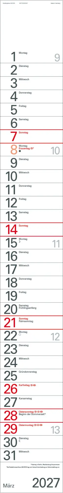 Bild: 9783819301872 | Streifenplaner Blau 2027 | Verlag Korsch | Kalender | 12 S. | Deutsch