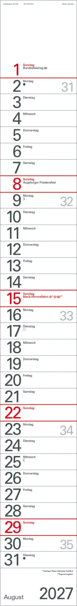 Bild: 9783819301872 | Streifenplaner Blau 2027 | Verlag Korsch | Kalender | 12 S. | Deutsch
