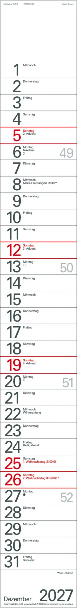 Bild: 9783819301872 | Streifenplaner Blau 2027 | Verlag Korsch | Kalender | 12 S. | Deutsch
