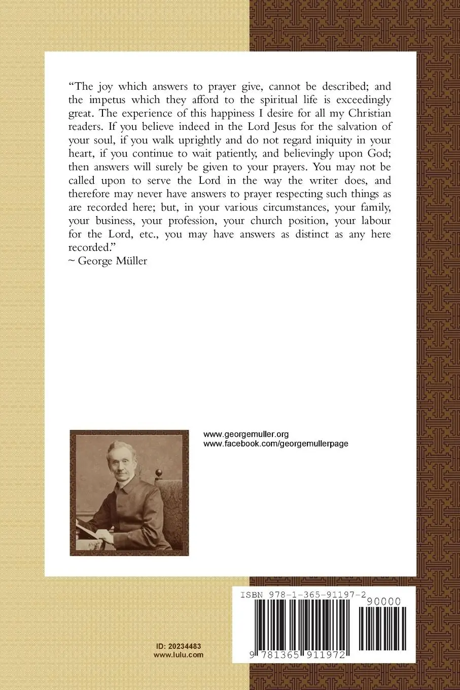 Rückseite: 9781365911972 | George Müller Answers to Prayer | www. GeorgeMuller. org Publishing