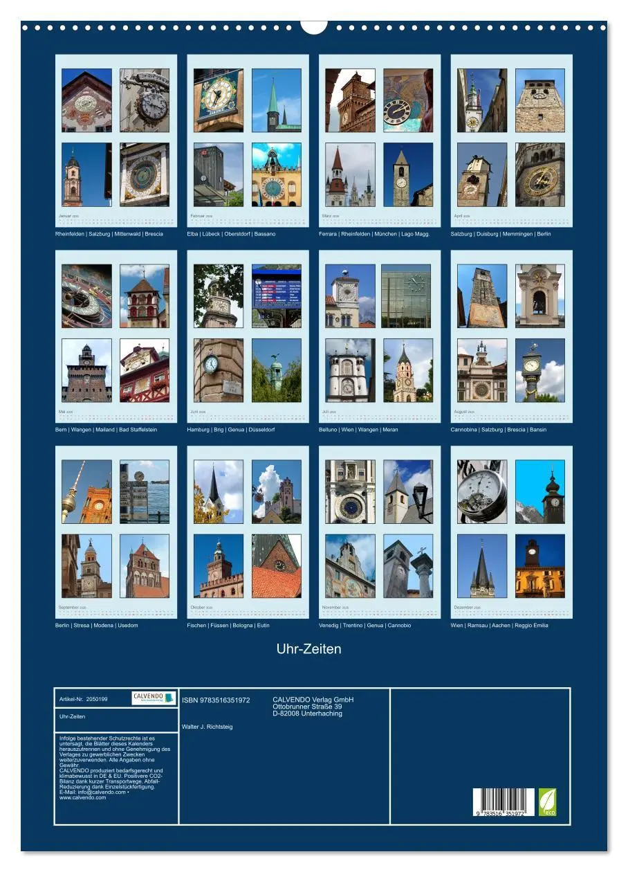 Bild: 9783516351972 | Uhr-Zeiten (Wandkalender 2026 DIN A2 hoch), CALVENDO Monatskalender