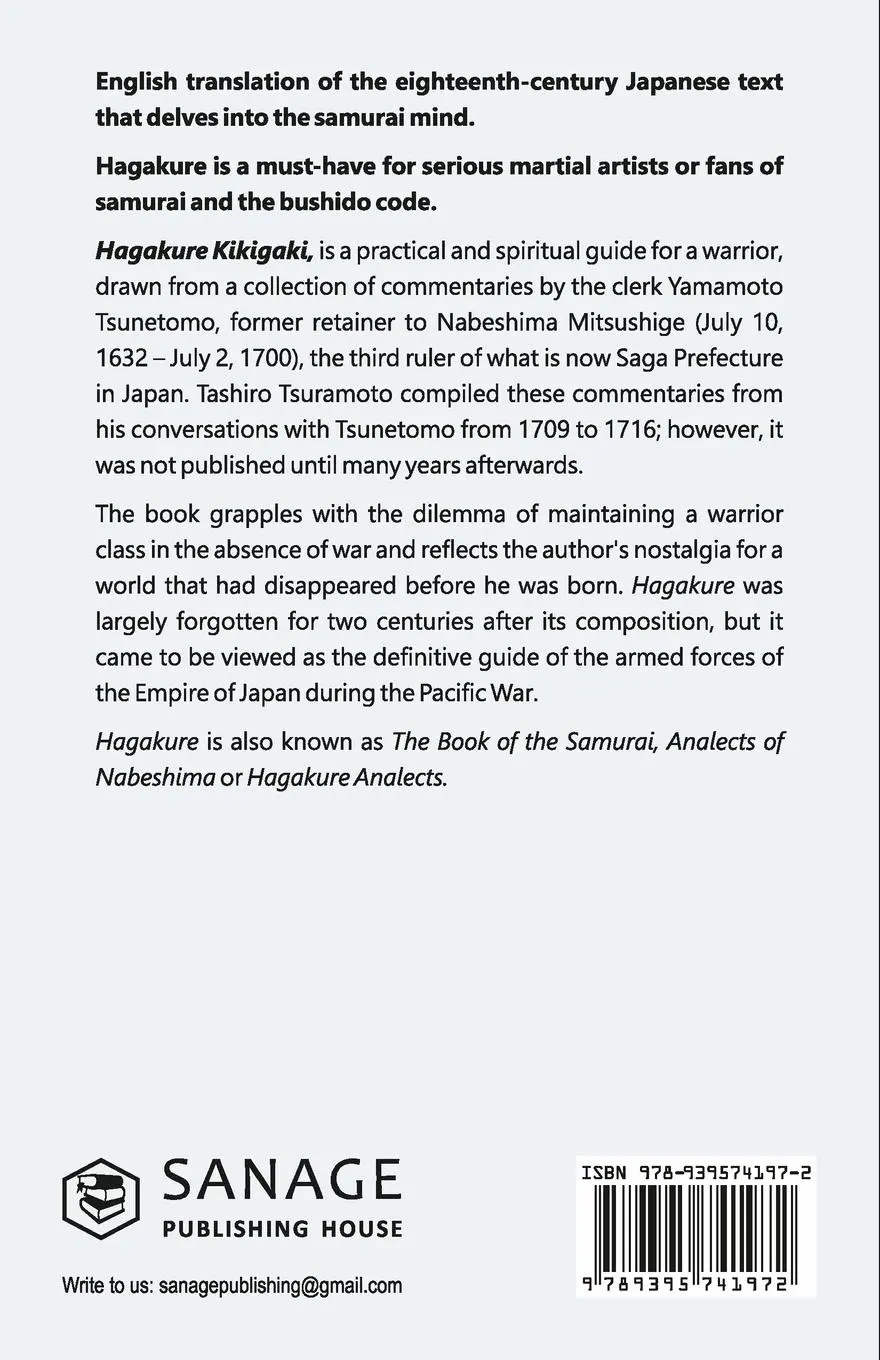 Rückseite: 9789395741972 | Hagakure | The Book of the Samurai | Yamamoto Tsunetomo | Taschenbuch