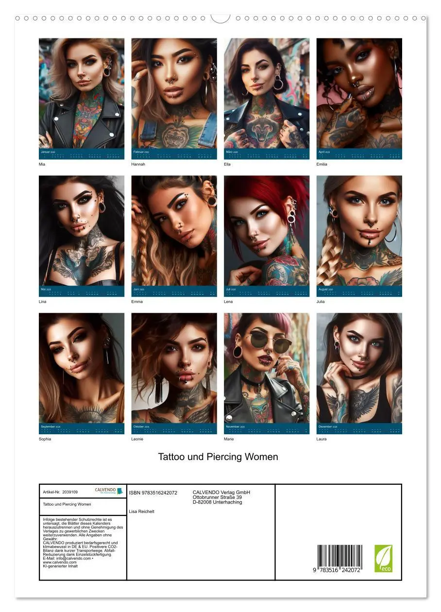 Bild: 9783516242072 | Tattoo und Piercing Women (hochwertiger Premium Wandkalender 2026...