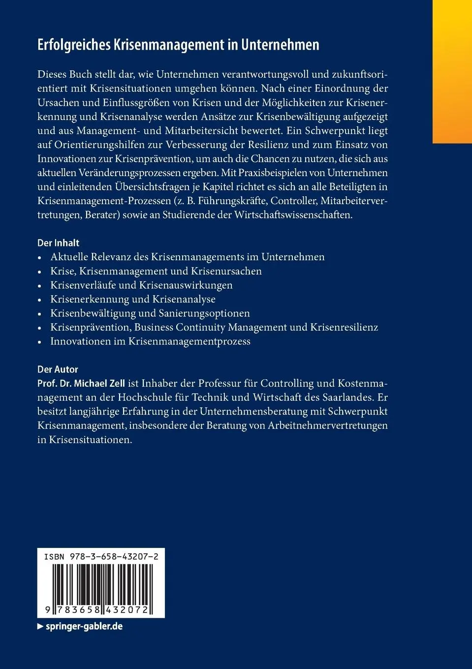 Rückseite: 9783658432072 | Erfolgreiches Krisenmanagement in Unternehmen | Michael Zell | Buch