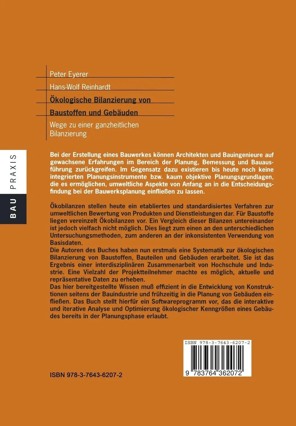 Rückseite: 9783764362072 | Ökologische Bilanzierung von Baustoffen und Gebäuden | Taschenbuch
