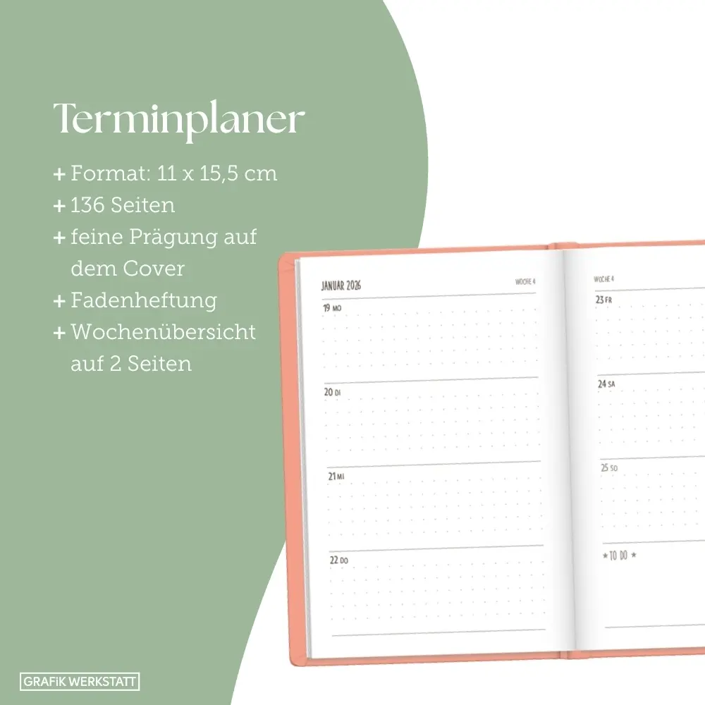 Bild: 9783986362072 | Terminplaner Lederlook 2026 Peach | Terminplaner Lederlook A6 | 2026