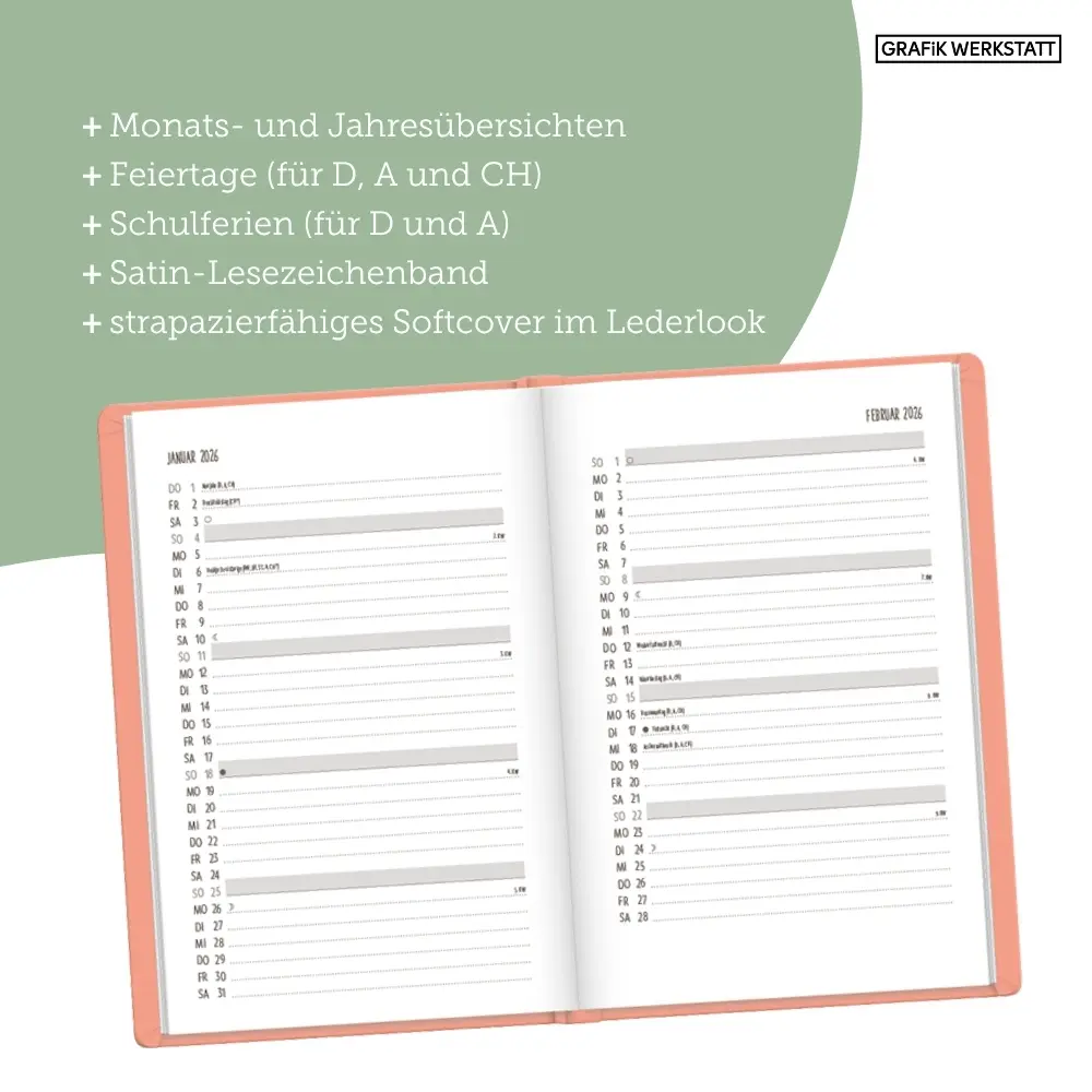 Bild: 9783986362072 | Terminplaner Lederlook 2026 Peach | Terminplaner Lederlook A6 | 2026