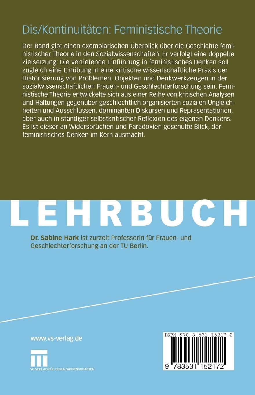 Rückseite: 9783531152172 | Dis/Kontinuitäten: Feministische Theorie | Sabine Hark | Taschenbuch