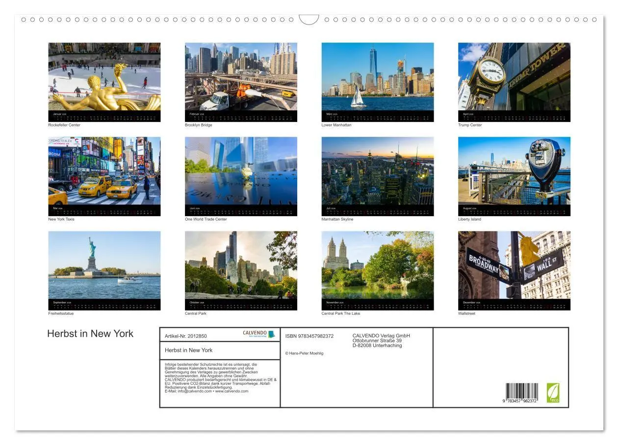 Bild: 9783457982372 | Herbst in New York (Wandkalender 2026 DIN A2 quer), CALVENDO...