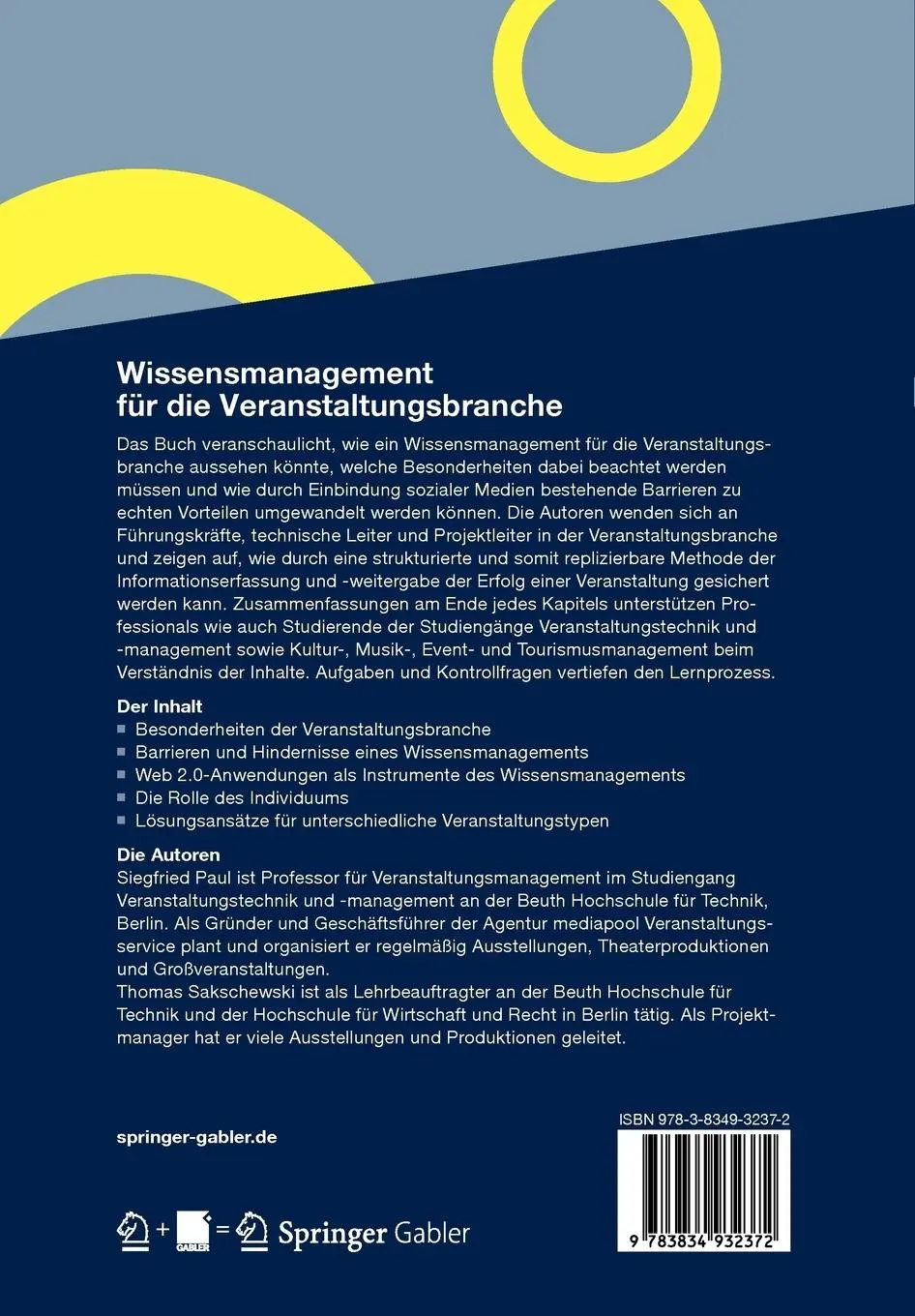 Rückseite: 9783834932372 | Wissensmanagement für die Veranstaltungsbranche | Sakschewski (u. a.)