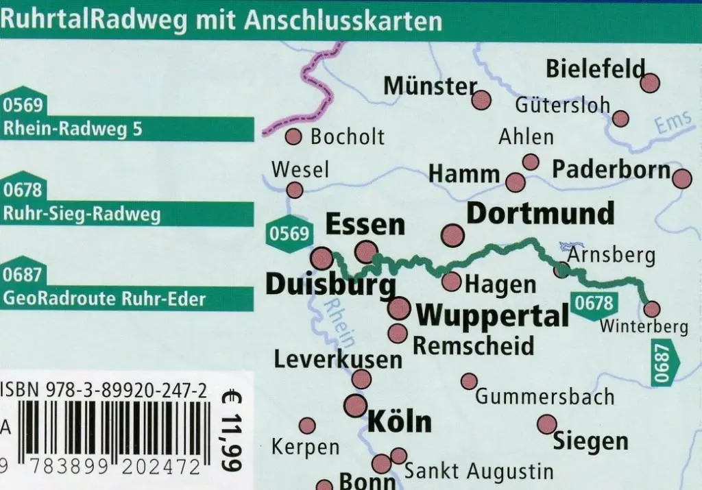 Bild: 9783899202472 | Ruhrtal-Radweg 1 : 50 000 | (Land-)Karte | Leporello Radwanderkarten