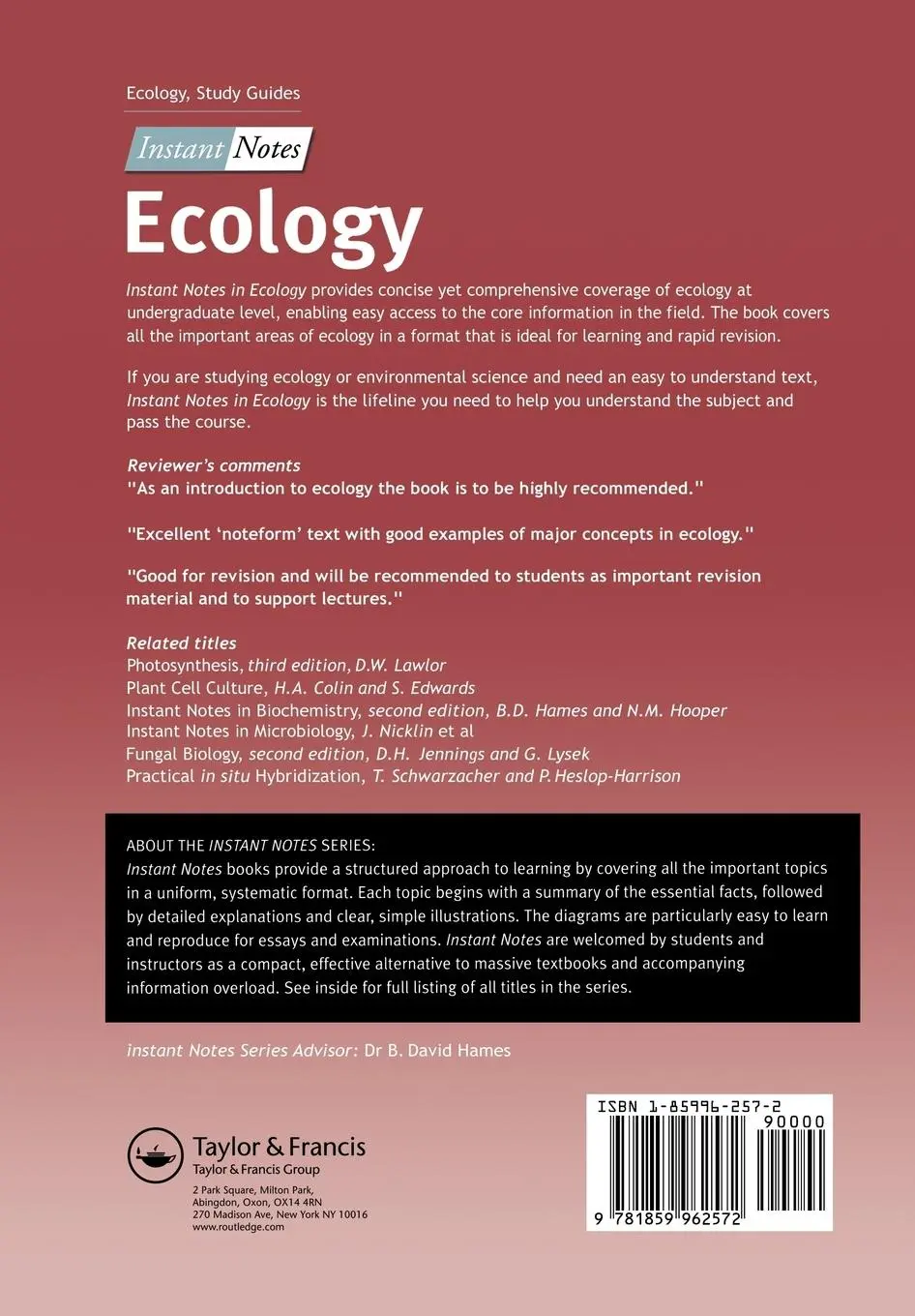 Rückseite: 9781859962572 | BIOS Instant Notes in Ecology | Aulay Mackenzie (u. a.) | Taschenbuch
