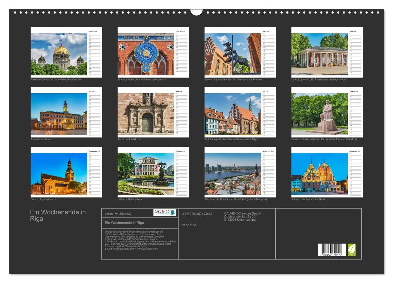 Bild: 9783457892572 | Ein Wochenende in Riga (Wandkalender 2026 DIN A2 quer), CALVENDO...