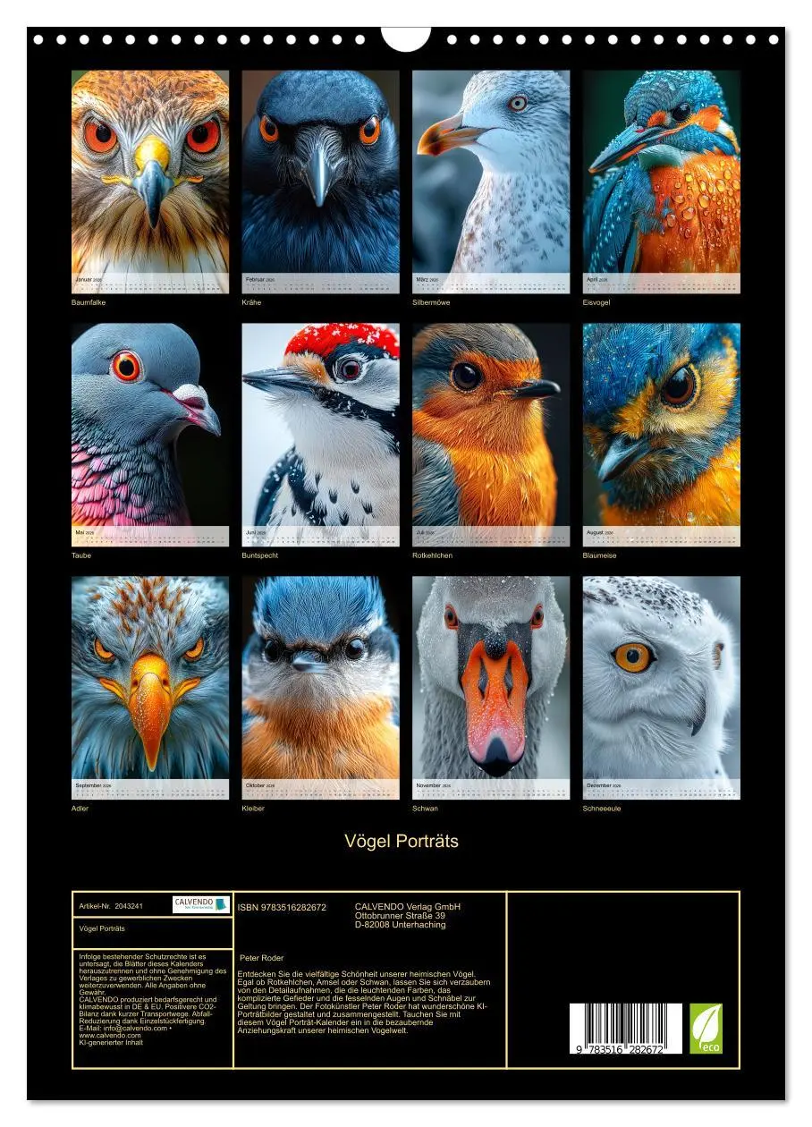 Bild: 9783516282672 | Vögel Porträts (Wandkalender 2026 DIN A3 hoch), CALVENDO...