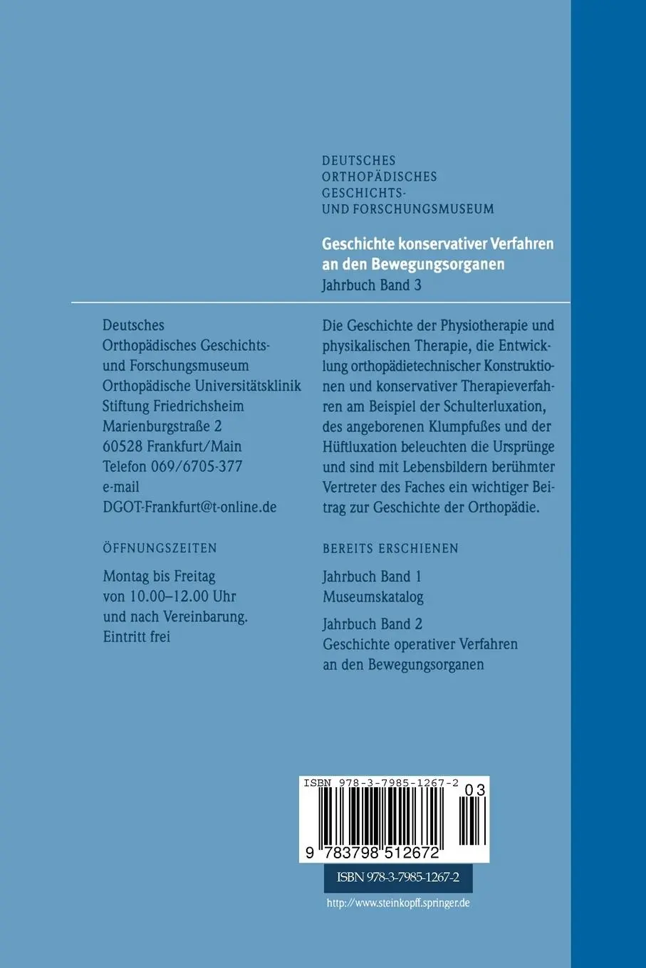 Rückseite: 9783798512672 | Geschichte Konservativer Verfahren an den Bewegungsorganen | Buch