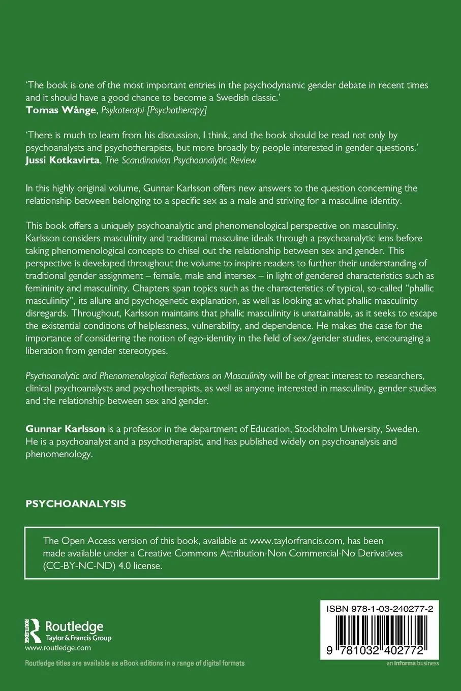 Rückseite: 9781032402772 | Psychoanalytic and Phenomenological Reflections on Masculinity | Buch