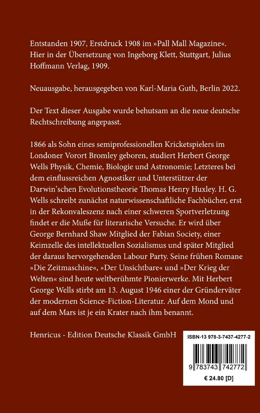 Rückseite: 9783743742772 | Der Luftkrieg | Ein fantastischer Roman | H. G. Wells | Buch | 288 S.