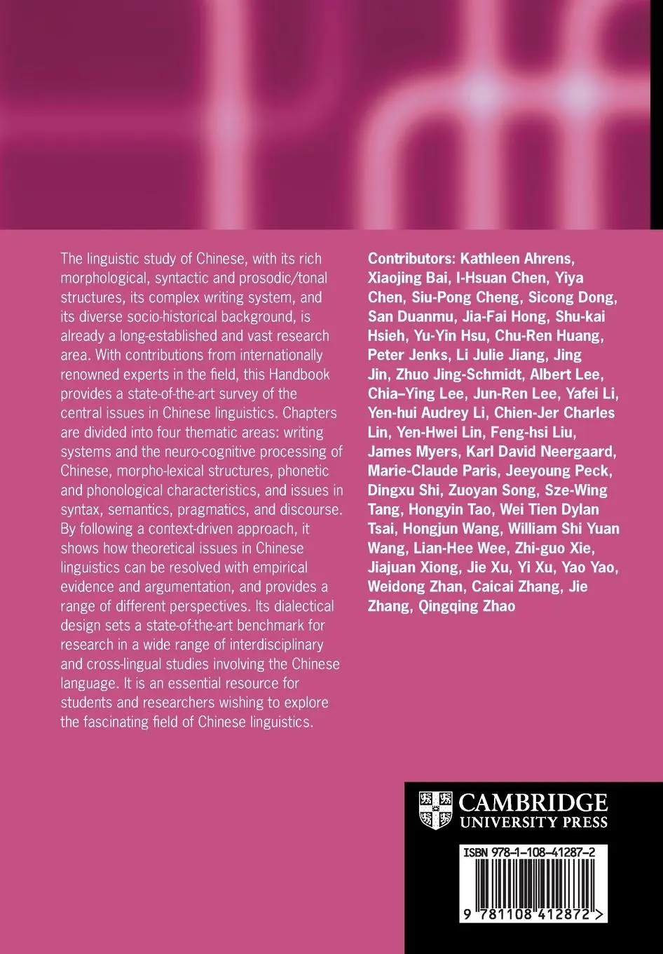 Rückseite: 9781108412872 | The Cambridge Handbook of Chinese Linguistics | Chu-Ren Huang (u. a.)