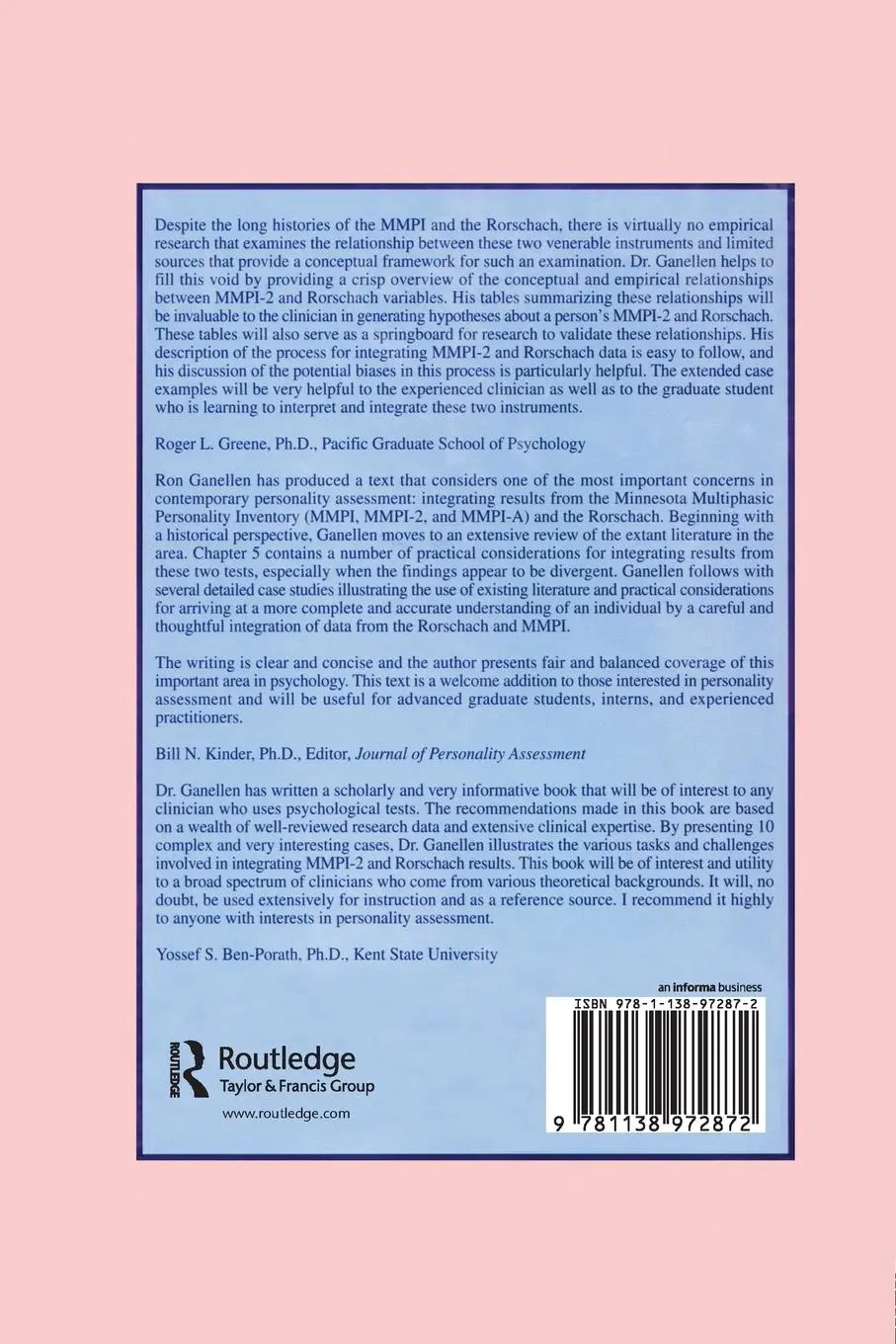 Rückseite: 9781138972872 | Integrating the Rorschach and the MMPI-2 in Personality Assessment