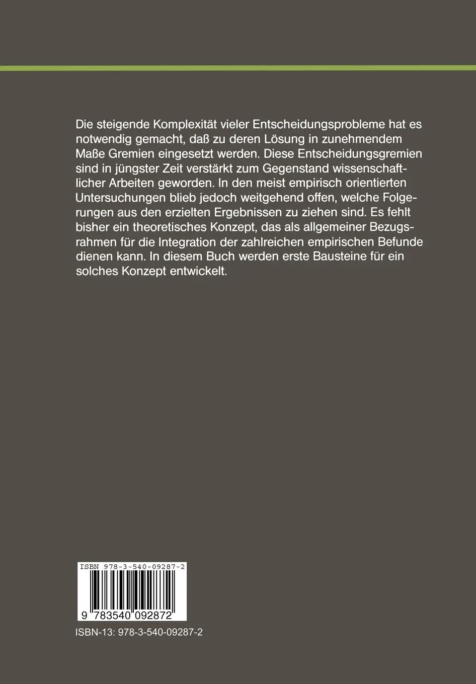 Rückseite: 9783540092872 | Der Einsatz von Entscheidungsgremien | H. Laux | Taschenbuch | xx