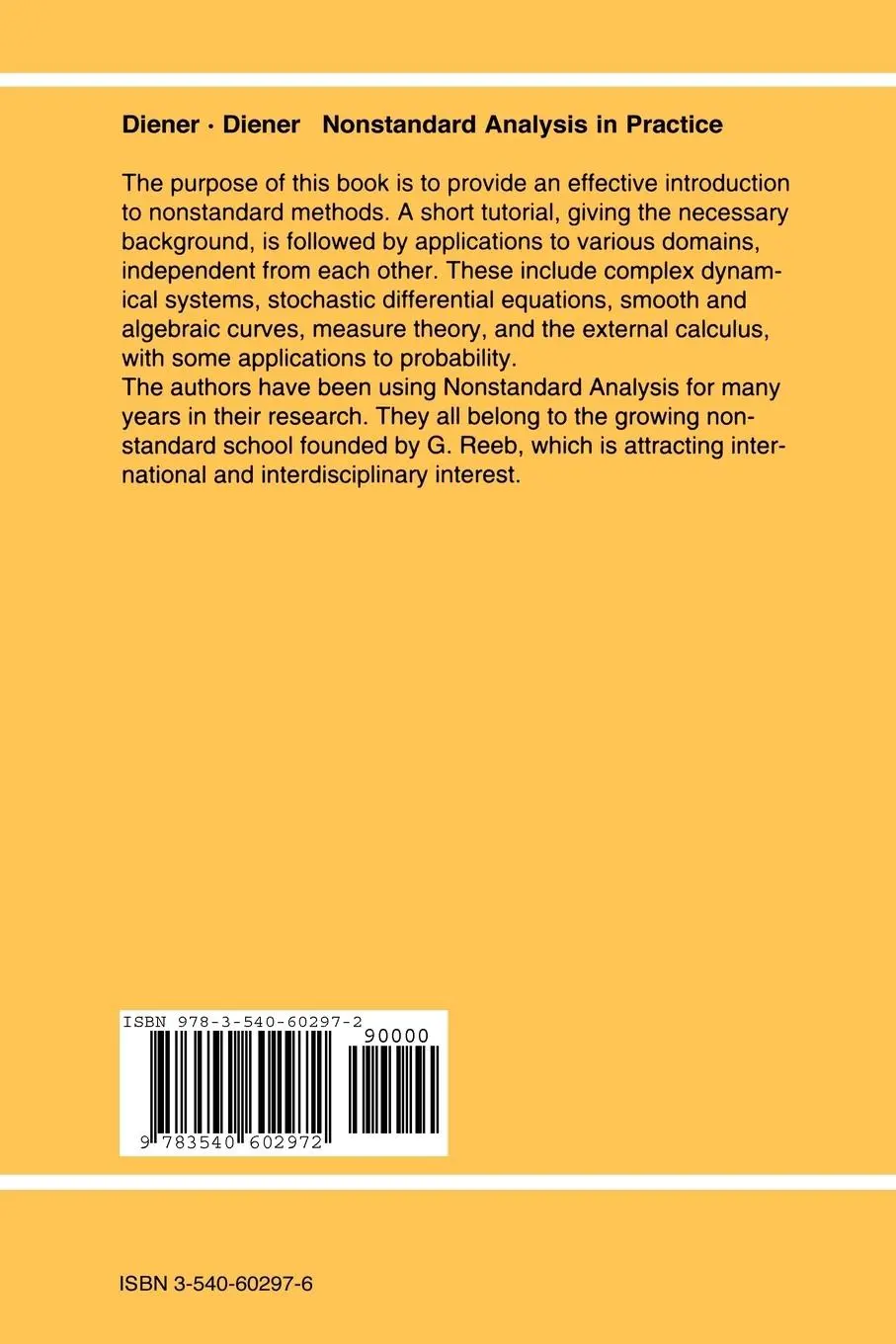 Rückseite: 9783540602972 | Nonstandard Analysis in Practice | Marc Diener (u. a.) | Taschenbuch