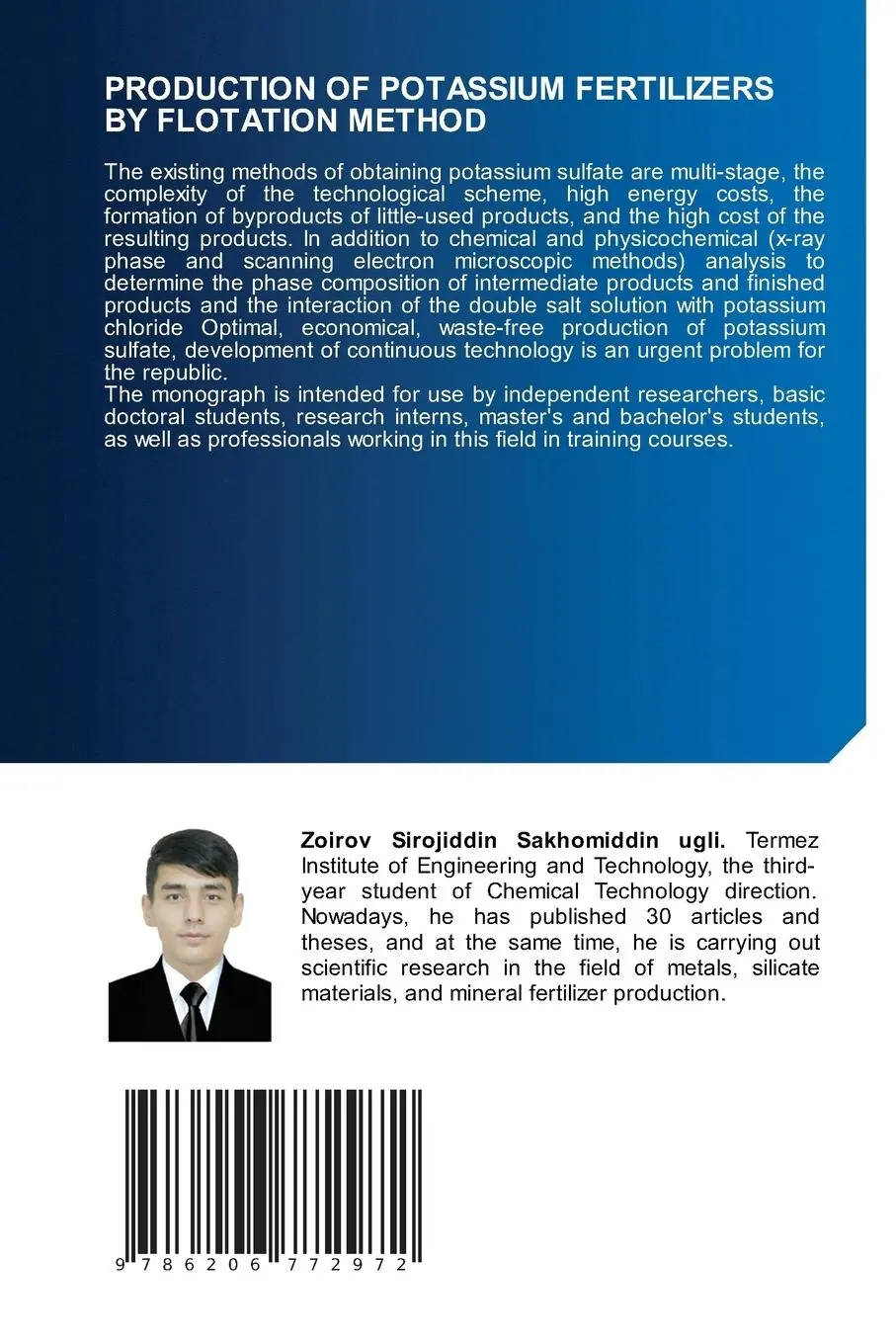 Rückseite: 9786206772972 | PRODUCTION OF POTASSIUM FERTILIZERS BY FLOTATION METHOD | Taschenbuch