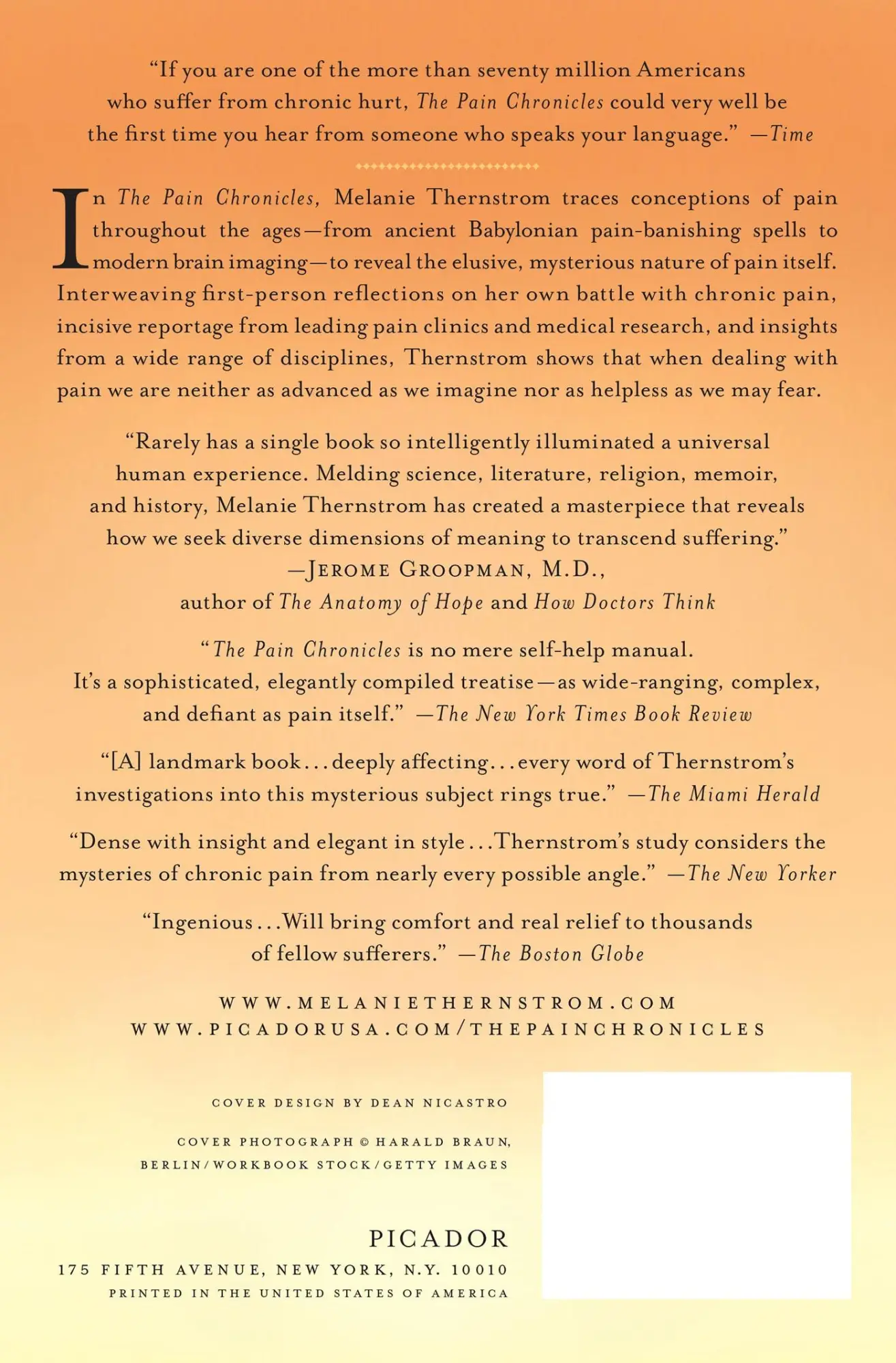 Rückseite: 9780312573072 | Pain Chronicles | Melanie Thernstrom | Taschenbuch | Englisch | 2011