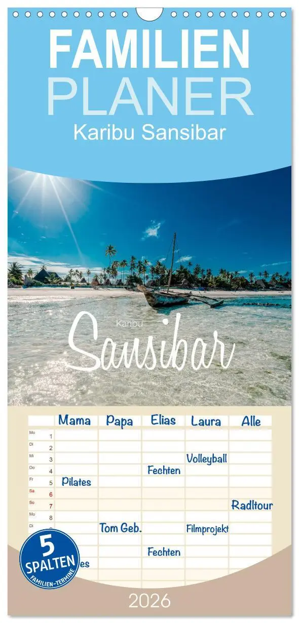 Cover: 9783516523072 | Familienplaner 2026 - Karibu Sansibar mit 5 Spalten (Wandkalender,...