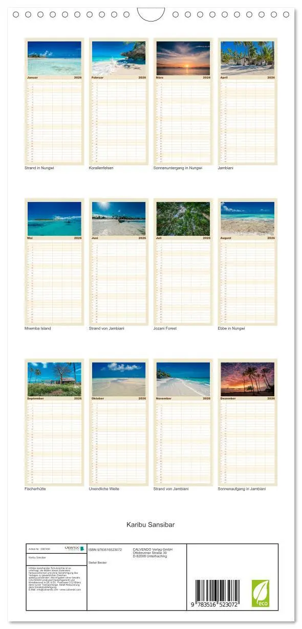 Bild: 9783516523072 | Familienplaner 2026 - Karibu Sansibar mit 5 Spalten (Wandkalender,...