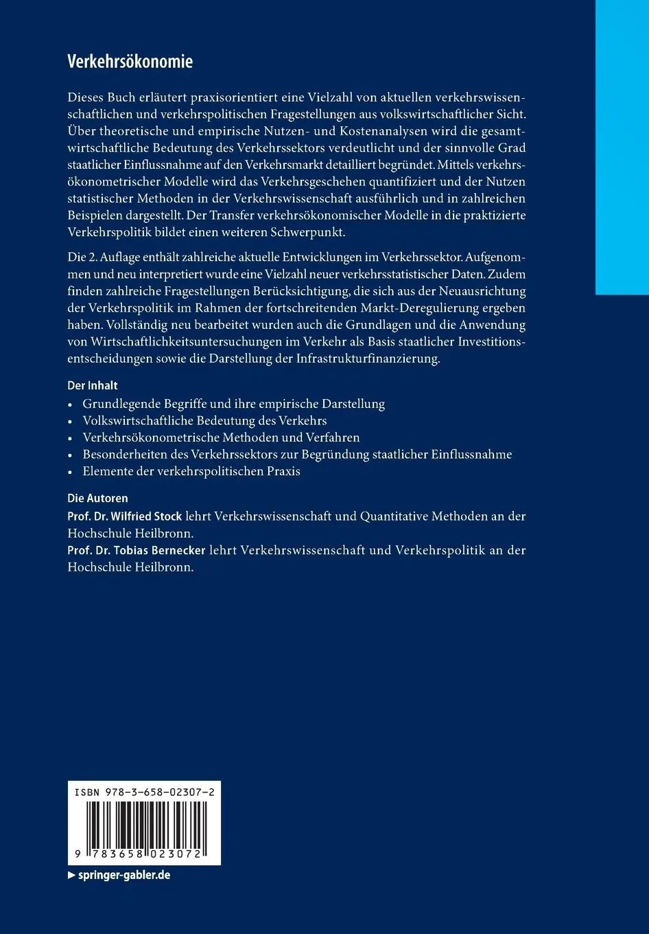 Rückseite: 9783658023072 | Verkehrsökonomie | Tobias Bernecker (u. a.) | Taschenbuch | xxiii