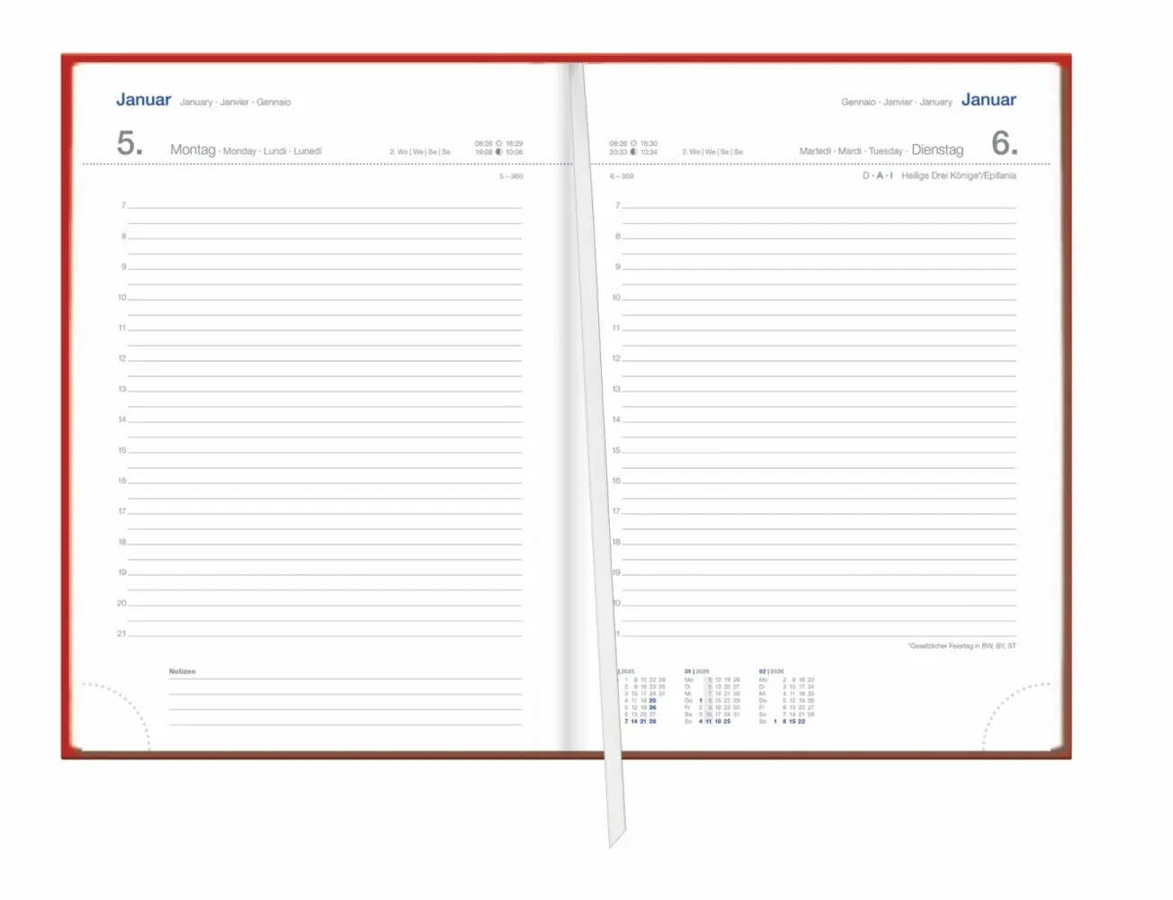 Bild: 9783756413072 | Tages-Cheftimer A5, rot 2026 | Heye | Buch | Bürokalender Heye | 2026