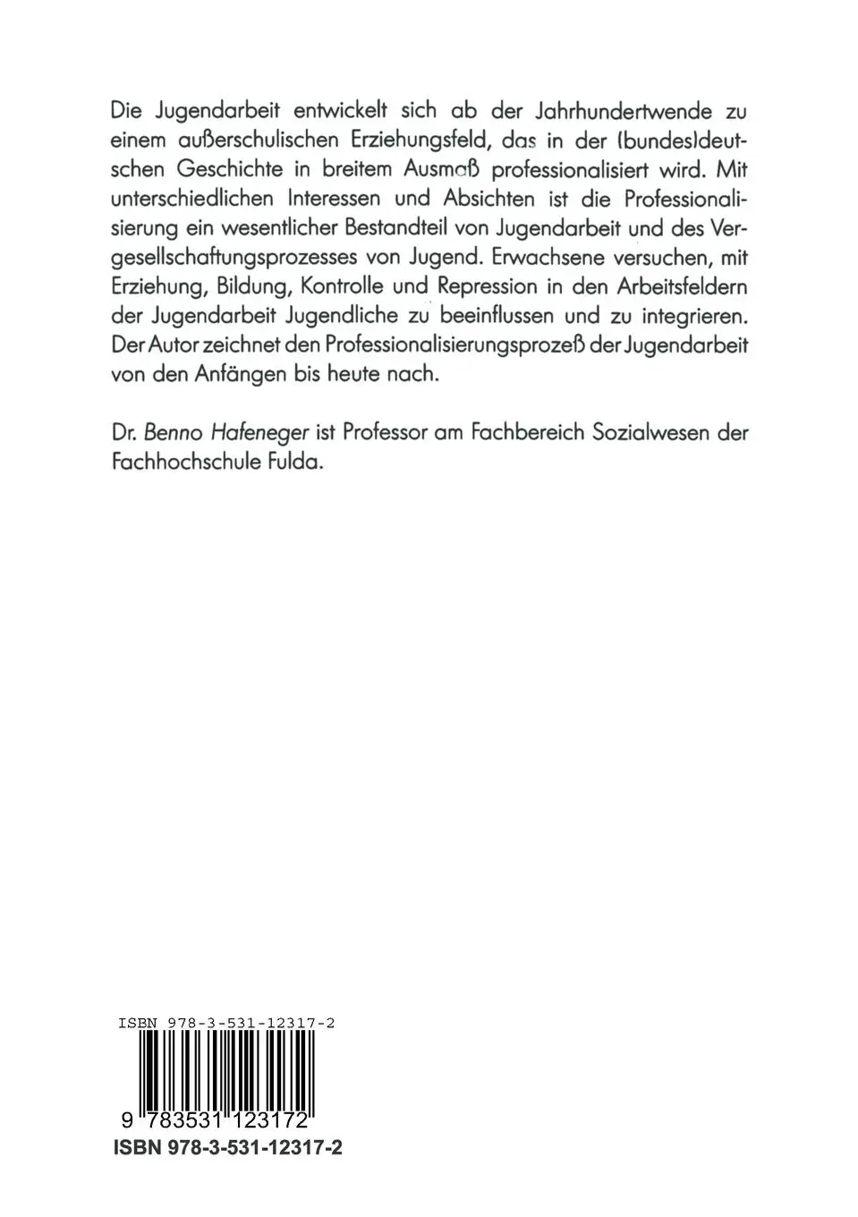 Rückseite: 9783531123172 | Jugendarbeit als Beruf | Geschichte einer Profession in Deutschland