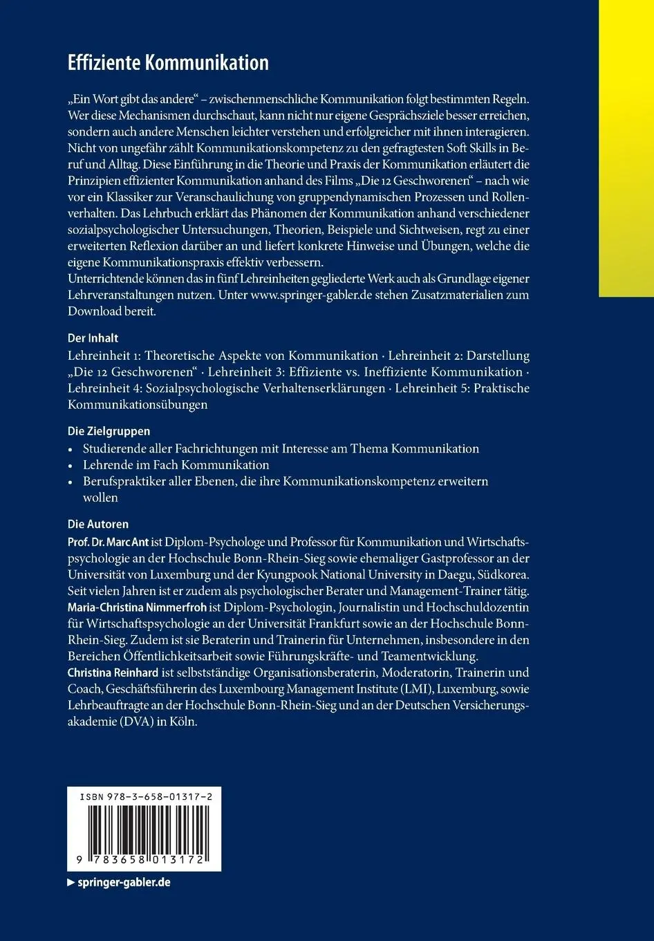 Rückseite: 9783658013172 | Effiziente Kommunikation | Marc Ant (u. a.) | Taschenbuch | xxv | 2013