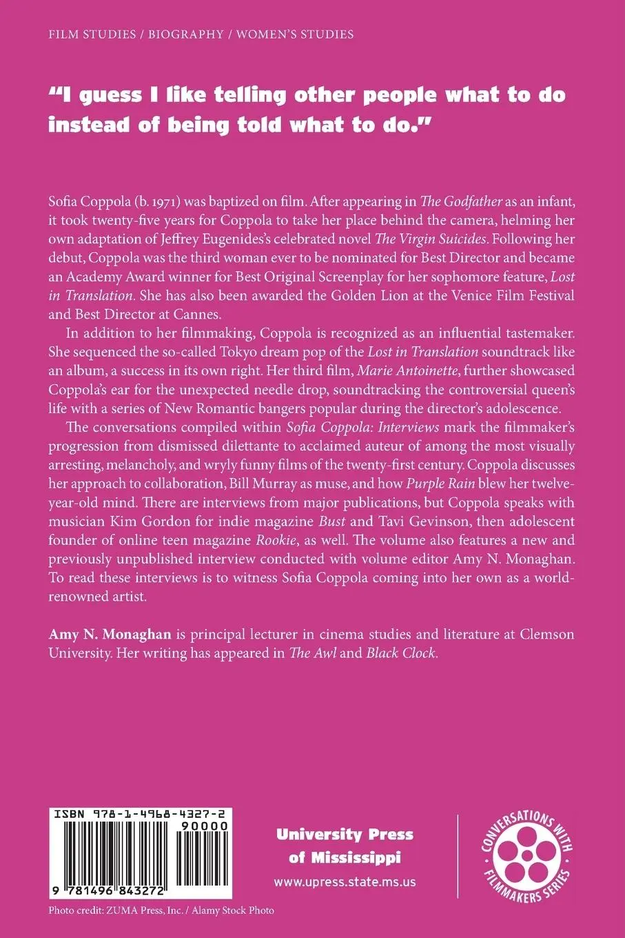 Rückseite: 9781496843272 | Sofia Coppola | Interviews | Amy N Monaghan | Taschenbuch | Englisch