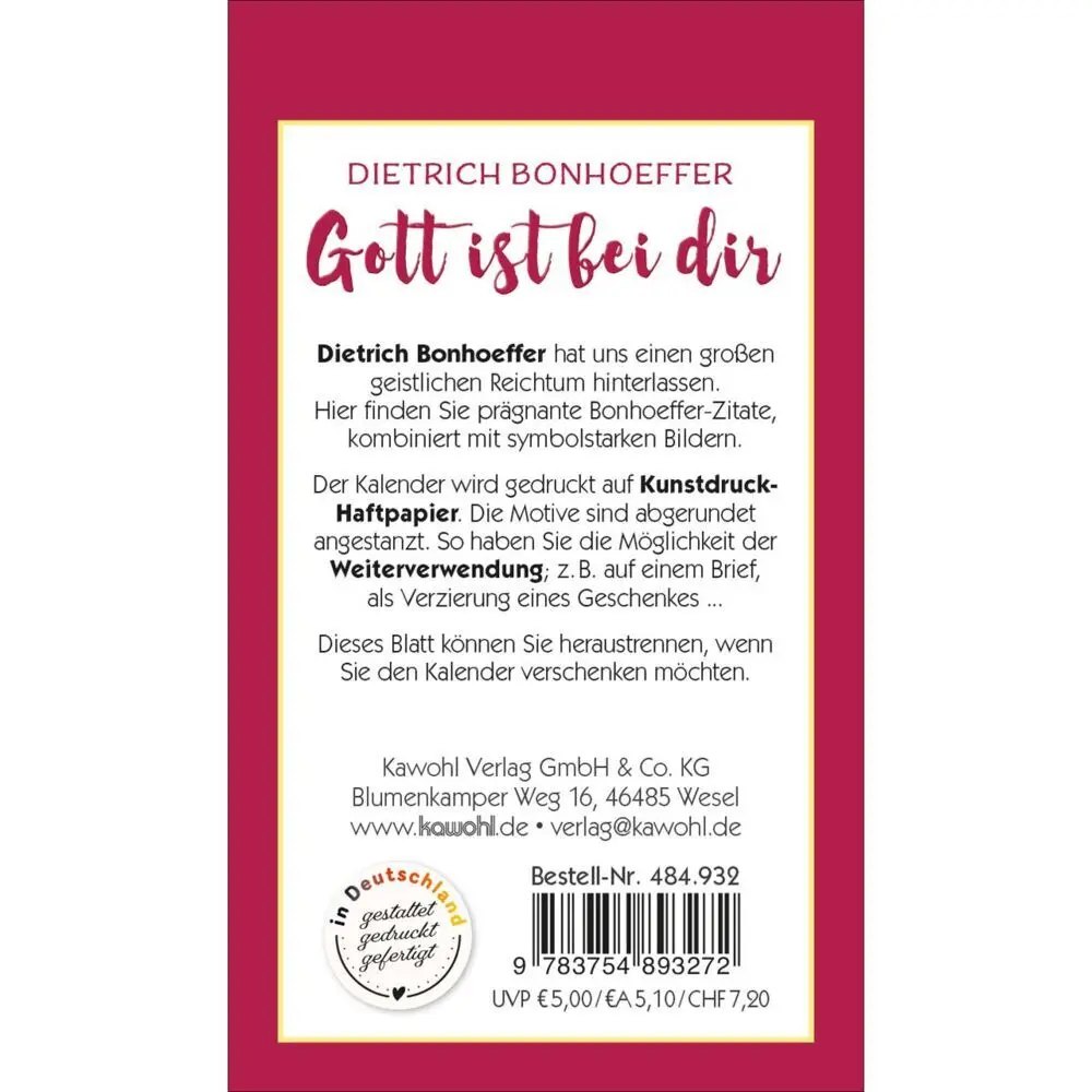 Bild: 9783754893272 | Gott ist bei dir 2027 | Mini-Aufkleber-Kalender | Dietrich Bonhoeffer