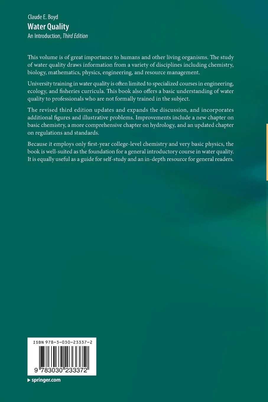 Rückseite: 9783030233372 | Water Quality | An Introduction | Claude E. Boyd | Taschenbuch | xi