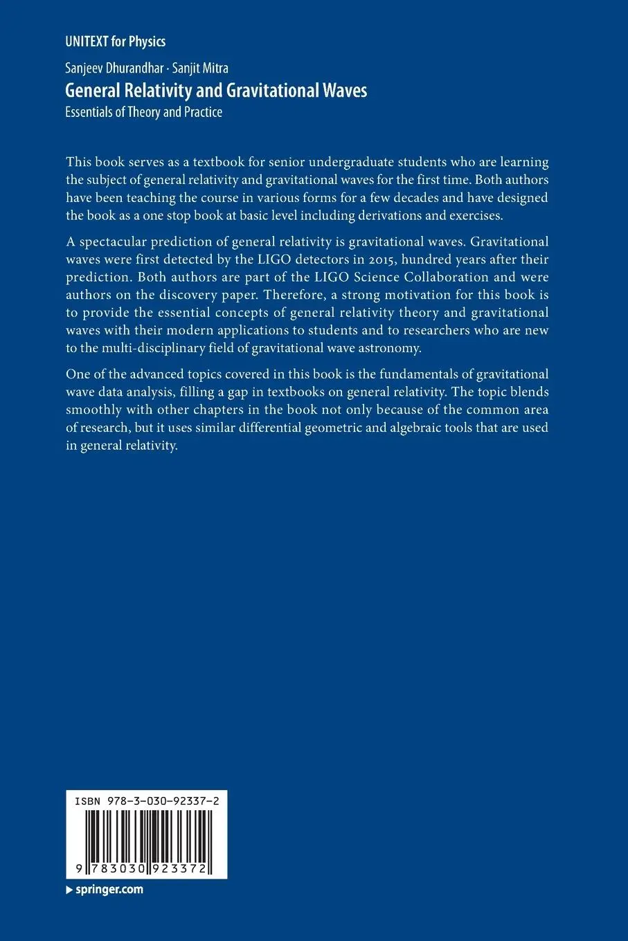 Rückseite: 9783030923372 | General Relativity and Gravitational Waves | Sanjit Mitra (u. a.)