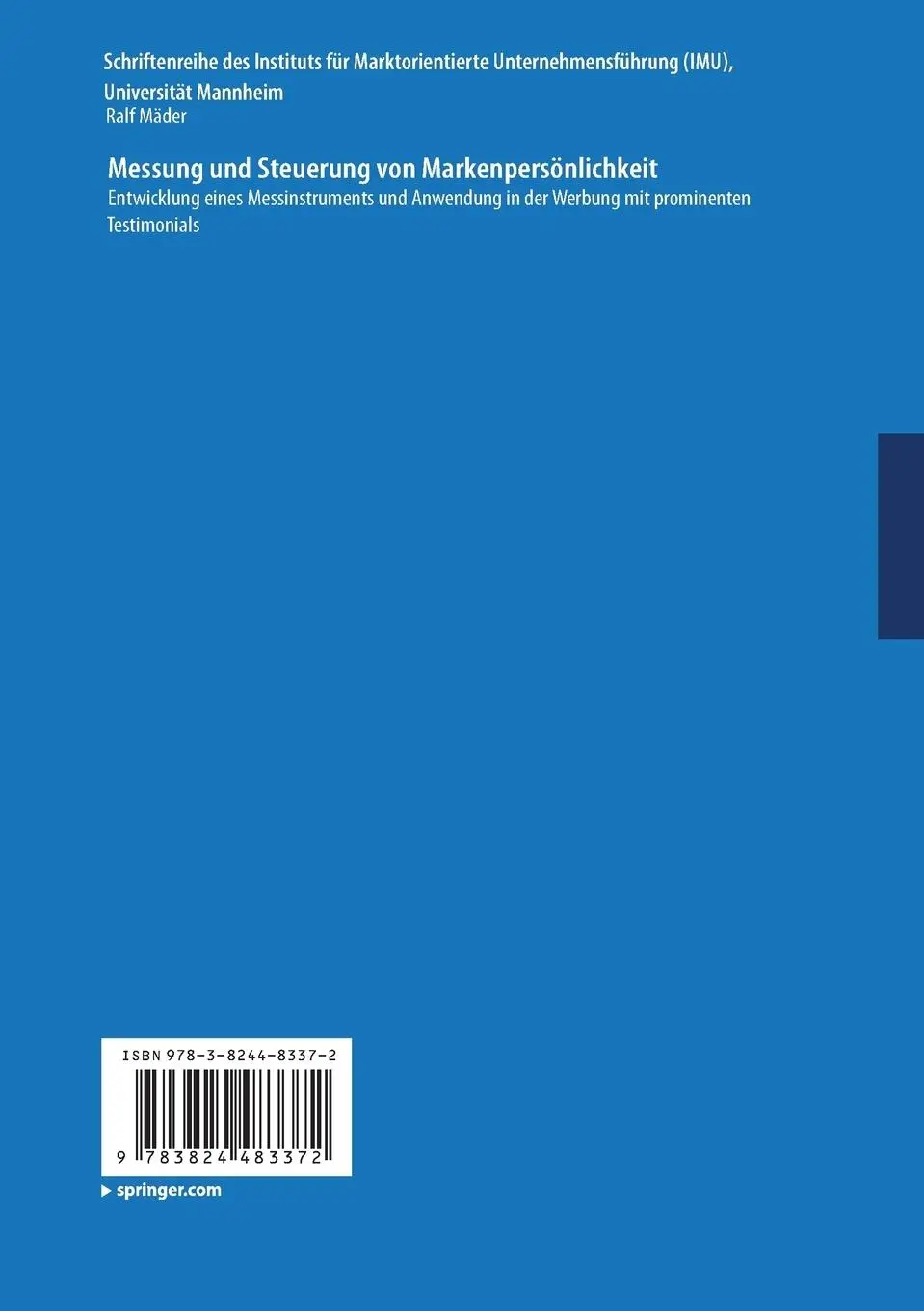 Rückseite: 9783824483372 | Messung und Steuerung von Markenpersönlichkeit | Ralf Mäder | Buch