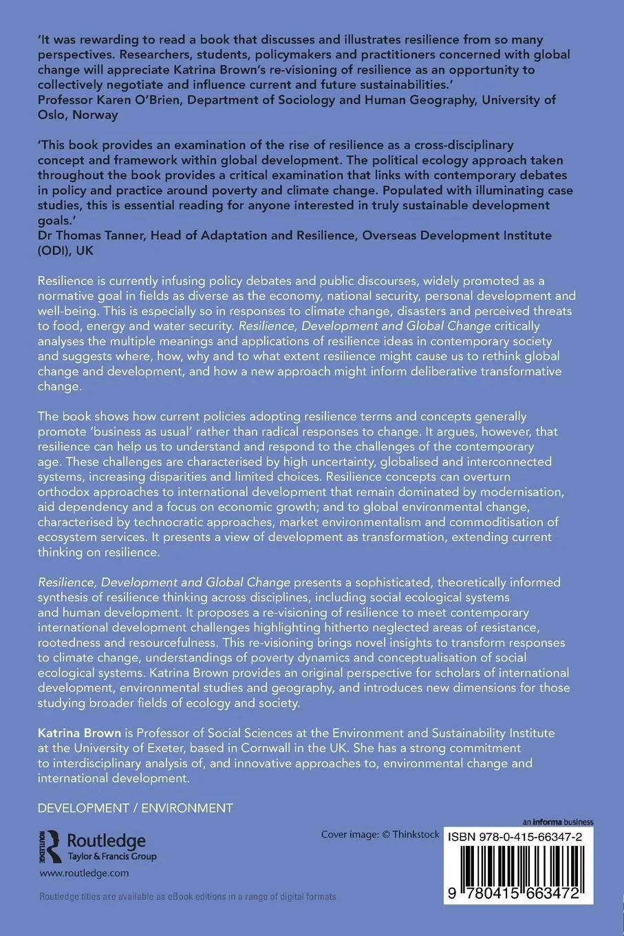 Rückseite: 9780415663472 | Resilience, Development and Global Change | Katrina Brown | Buch