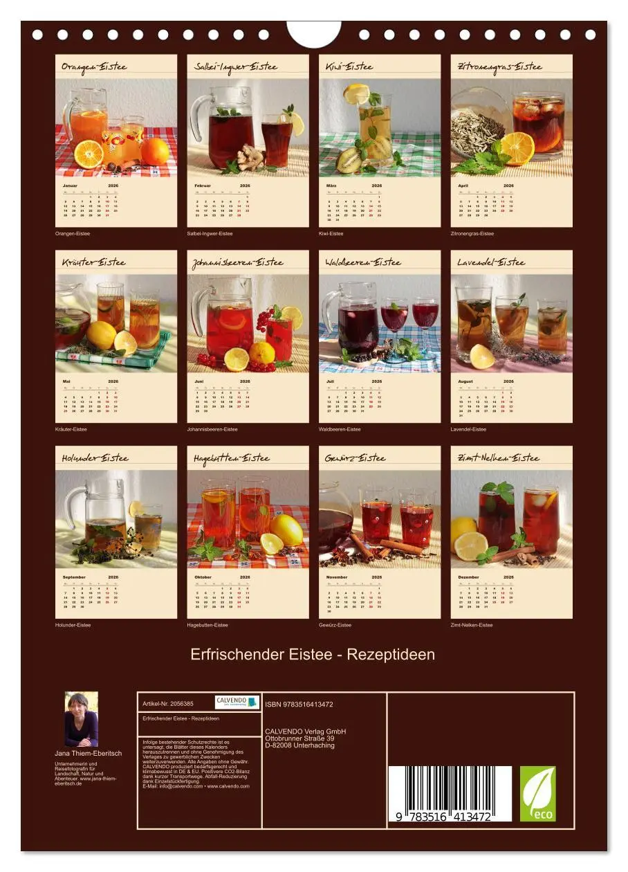 Bild: 9783516413472 | Erfrischender Eistee - Rezeptideen (Wandkalender 2026 DIN A4 hoch),...