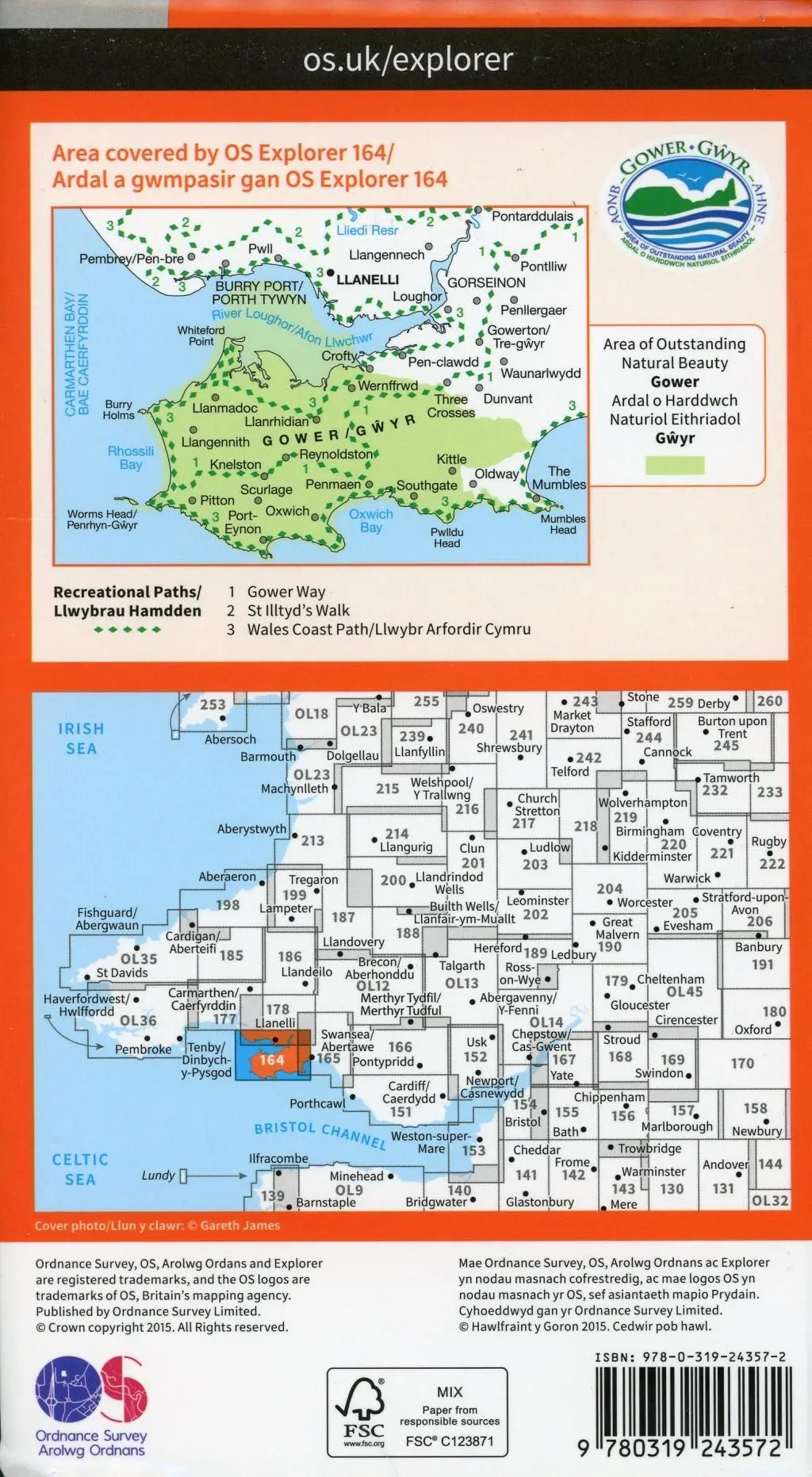 Bild: 9780319243572 | Gower, Llanelli | Ordnance Survey | (Land-)Karte | OS Explorer Map