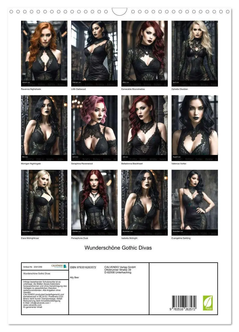 Bild: 9783516263572 | Wunderschöne Gothic Divas (Wandkalender 2026 DIN A3 hoch), CALVENDO...