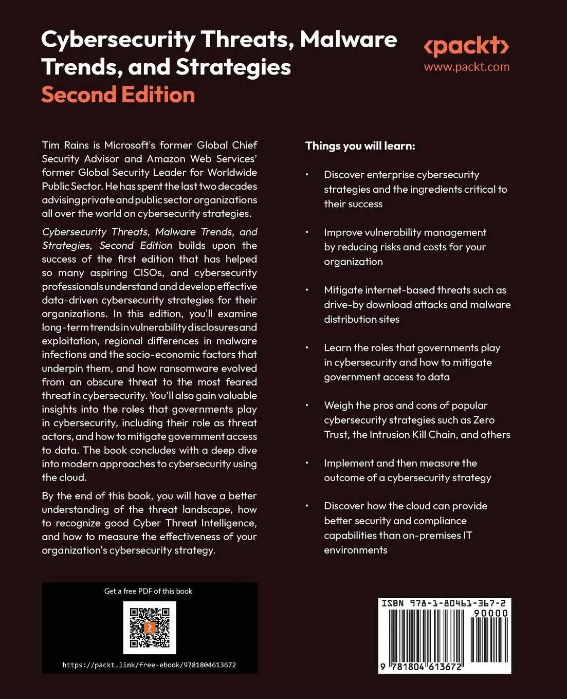 Rückseite: 9781804613672 | Cybersecurity Threats, Malware Trends, and Strategies - Second Edition