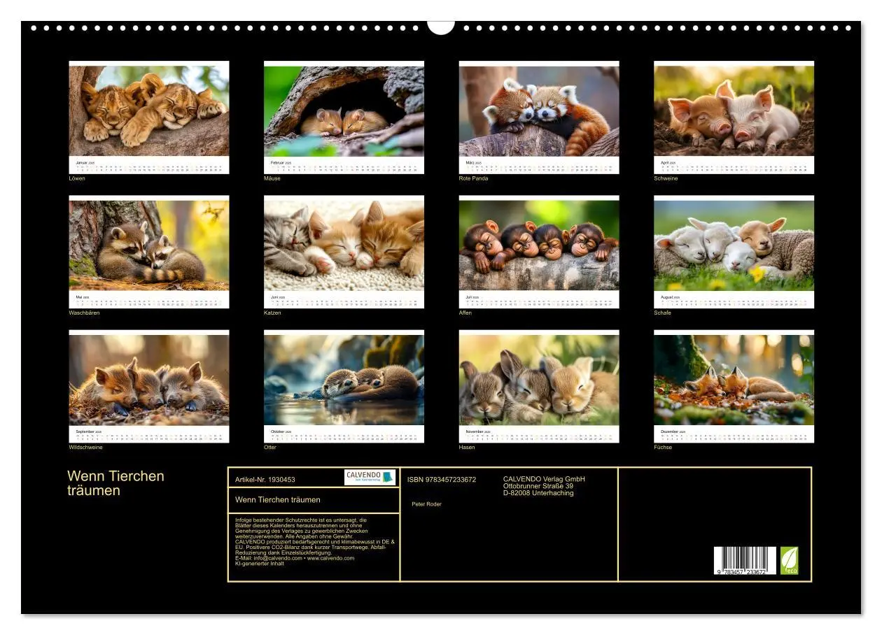 Bild: 9783457233672 | Wenn Tierchen träumen (Wandkalender 2025 DIN A2 quer), CALVENDO...