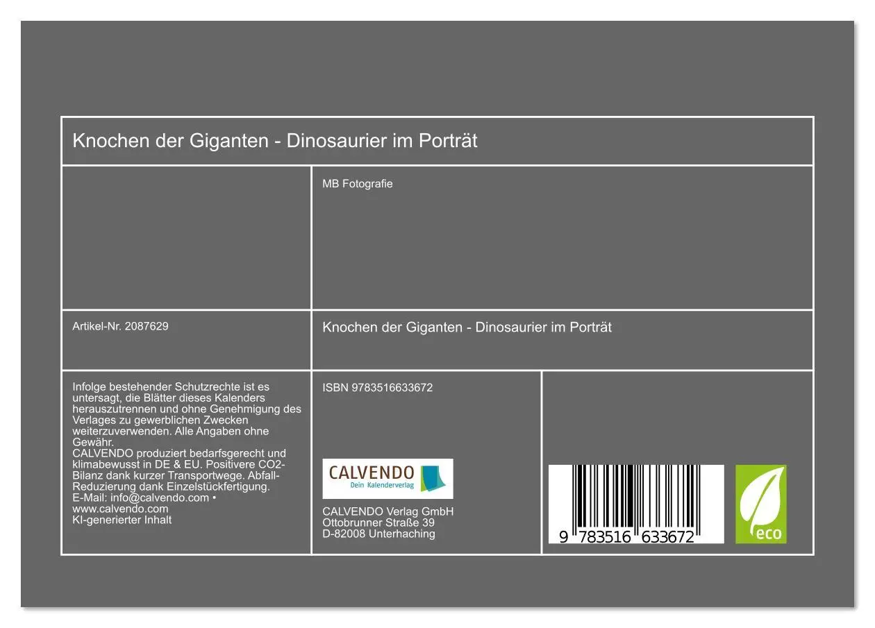 Bild: 9783516633672 | Knochen der Giganten - Dinosaurier im Porträt (Tischkalender 2026...