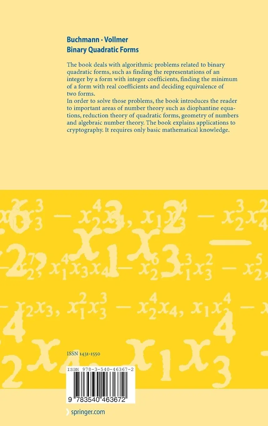 Rückseite: 9783540463672 | Binary Quadratic Forms | An Algorithmic Approach | Vollmer (u. a.)