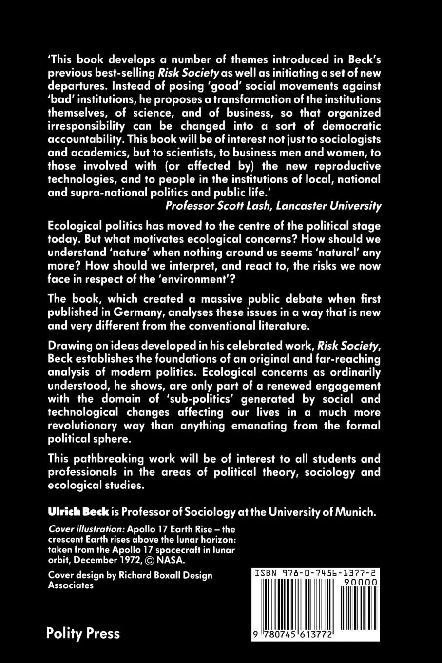 Rückseite: 9780745613772 | Ecological Politics in an Age of Risk | Ulrich Beck | Taschenbuch