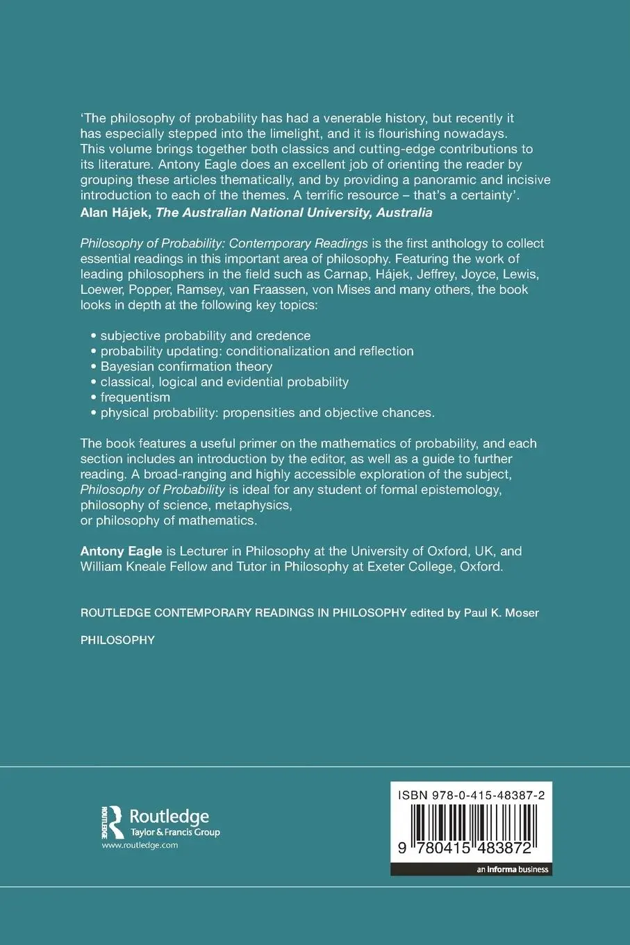 Rückseite: 9780415483872 | Philosophy of Probability | Contemporary Readings | Antony Eagle