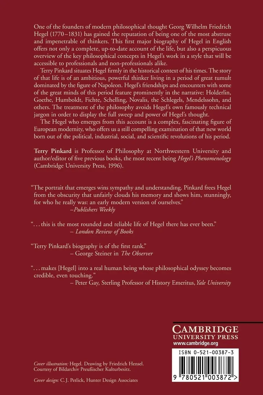 Rückseite: 9780521003872 | Hegel | A Biography | Terry Pinkard | Taschenbuch | Englisch | 2001