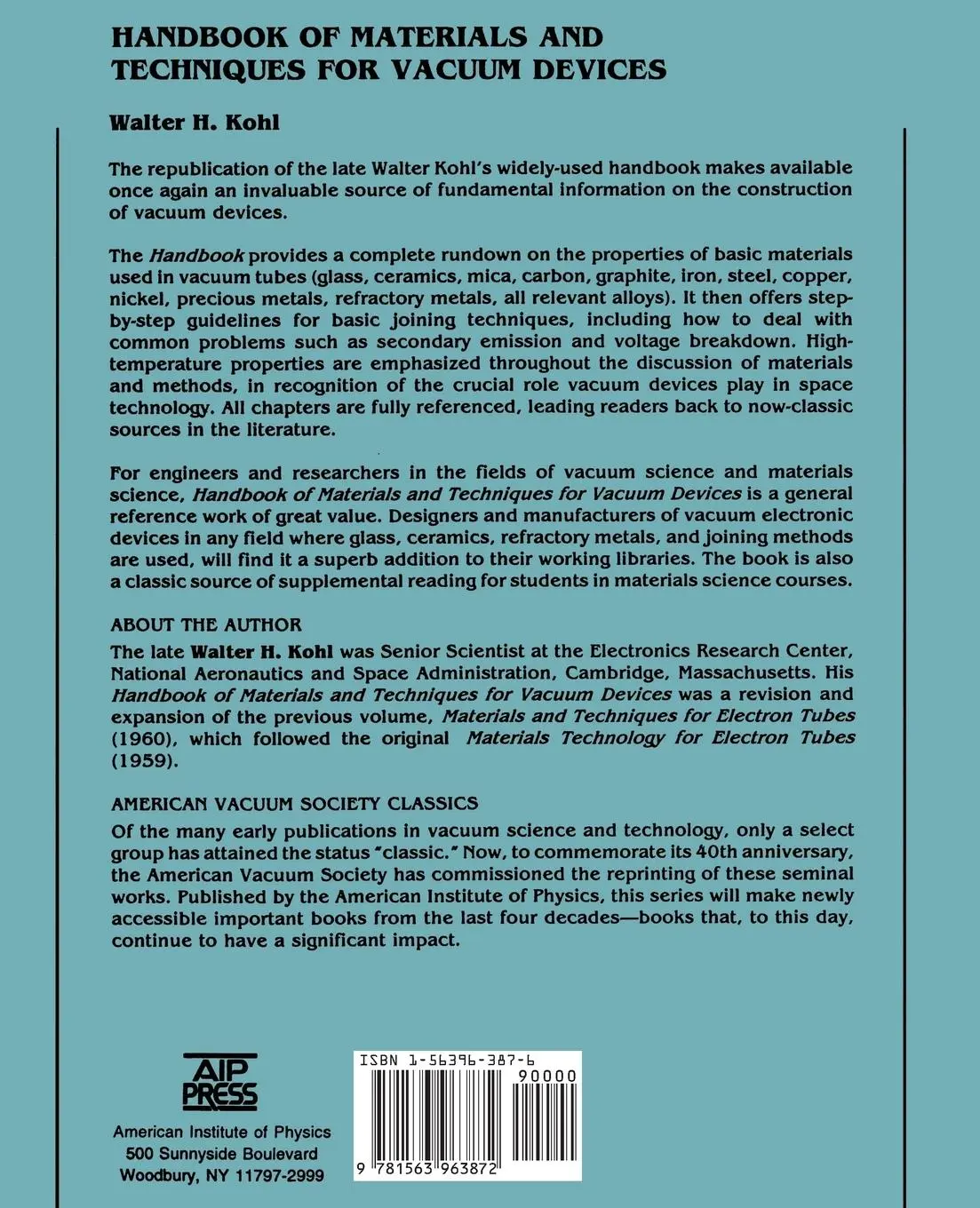 Rückseite: 9781563963872 | Handbook of Materials and Techniques for Vacuum Devices | Walter Kohl